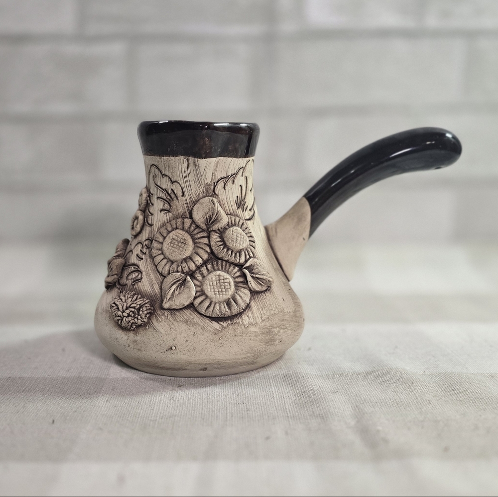 Handcrafted Ceramic Coffee Pot Pourer Traditional Artisan Floral Ukraine 5.5"